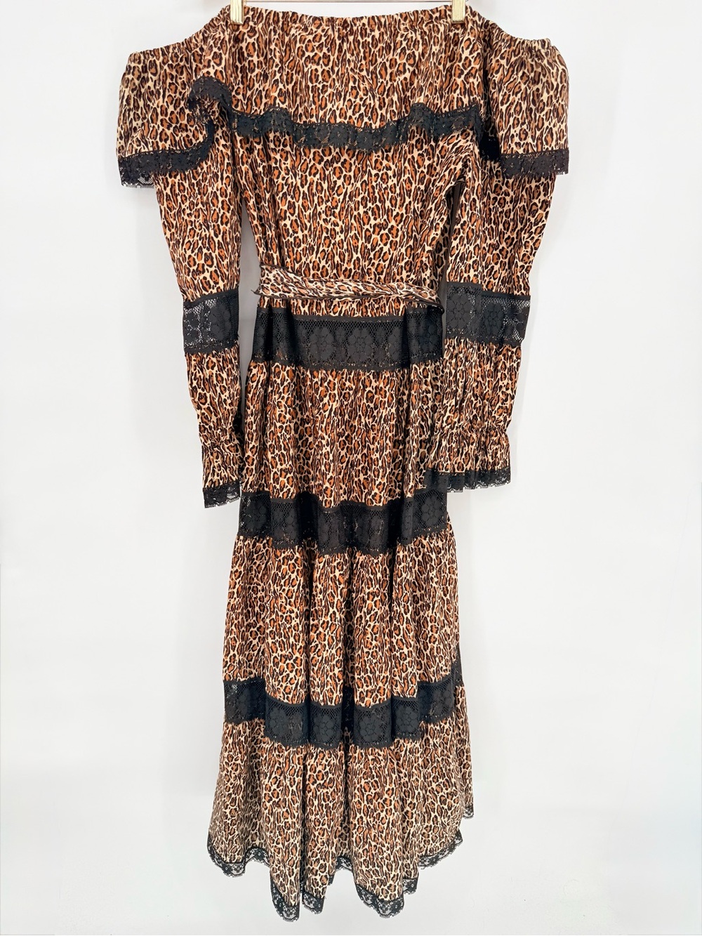 David Brown Vintage 70s Small Animal Print 100% Cotton Maxi Dress Boho Prairie - Picture 3 of 13